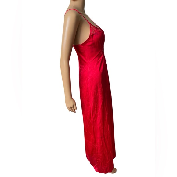 Lady Cameo Vintage 70s Red Sheer Floral Lace High Slit Lingerie Maxi Slip Dress - Picture 4 of 7